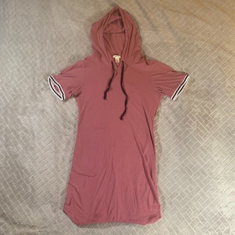 Bozzolo Juniors Large Dress Short Mini Mauve Pink Short Sleeve Body Con Hooded